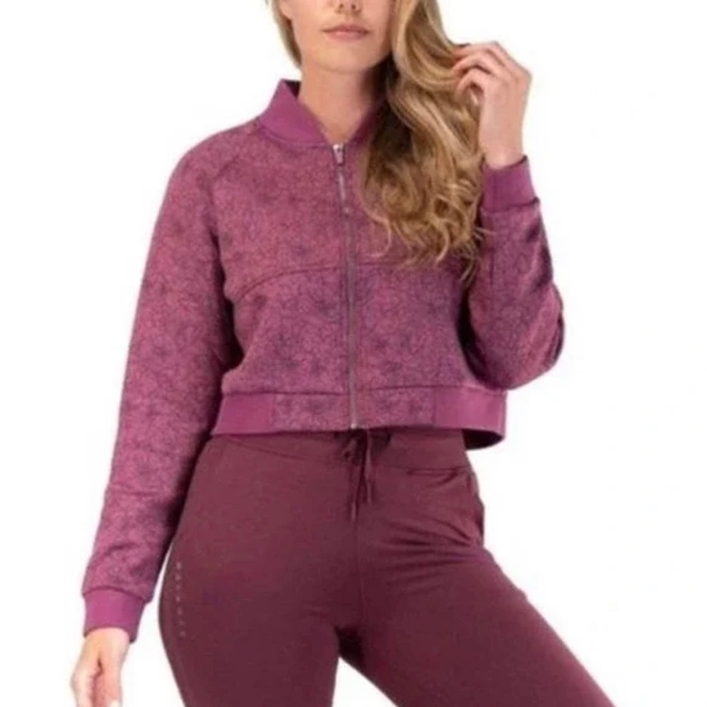 Balance Athletica Floral Zip Up Jacket Crop Bomber Pink Purple Women's XS